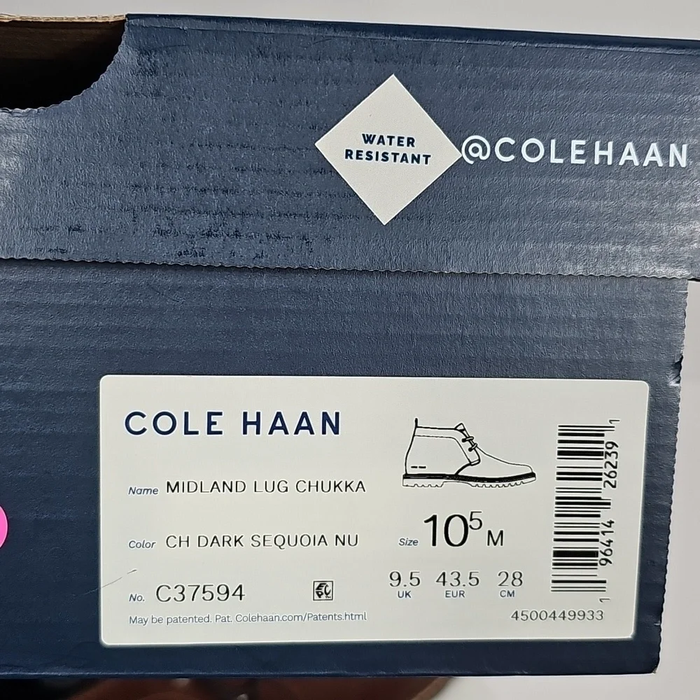 NIB Cole Haan Midland Lug Chukka Boots Dark Sequoia Leather 10.5 Water Resistant